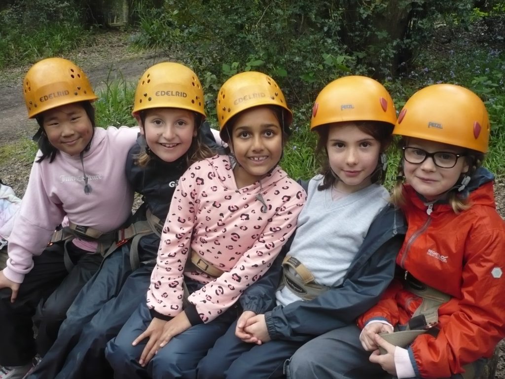 children with protective helmets on